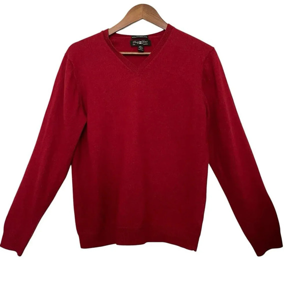 Pronto Uomo Extra Fine Merino Wool Red V-Neck Pullover Sweater Luxury Size XL - Picture 1 of 4